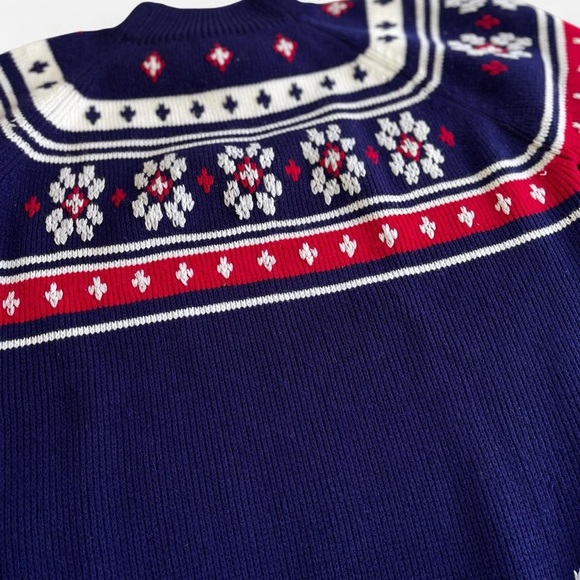 Vintage JC Penney Mock Neck Navy Blue Red White Snowflake Knit Sweater M - Picture 6 of 7